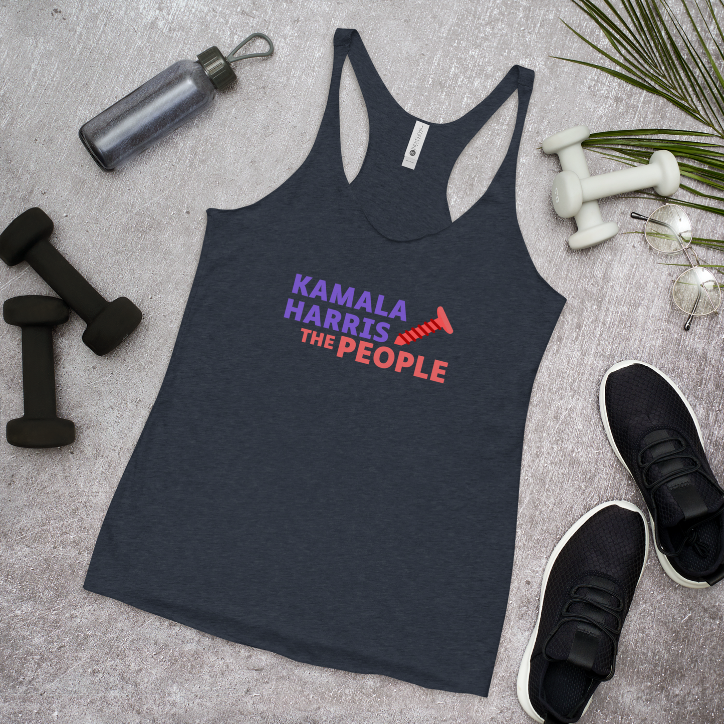 Kamala Harris "Screwing the People" Dark Next Level Racerback Tank