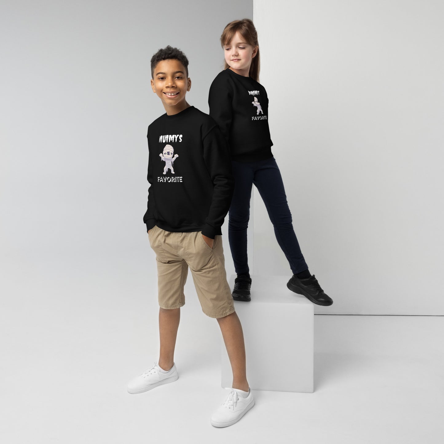 Mummy's Favorite Halloween Black Youth Crew Neck Sweatshirt