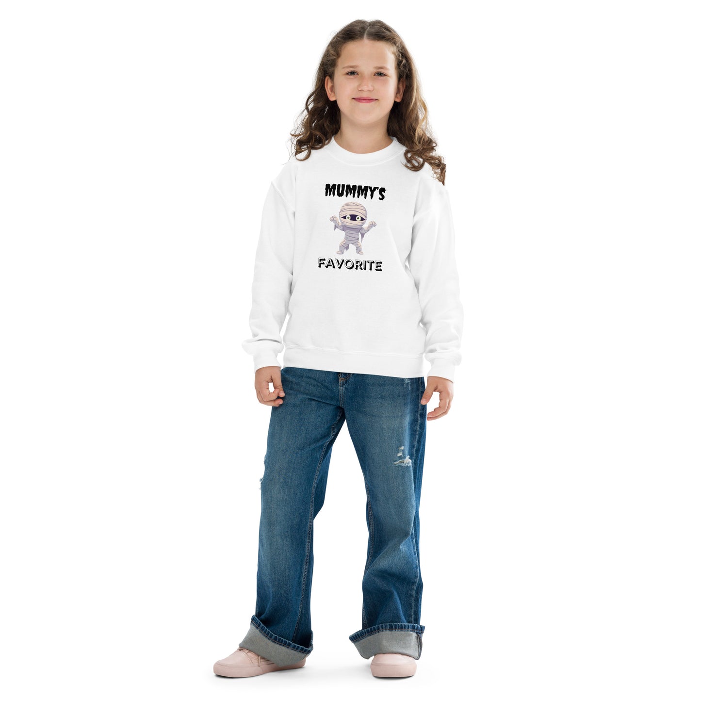Mummy's Favorite Halloween White Youth Crew Neck Sweatshirt