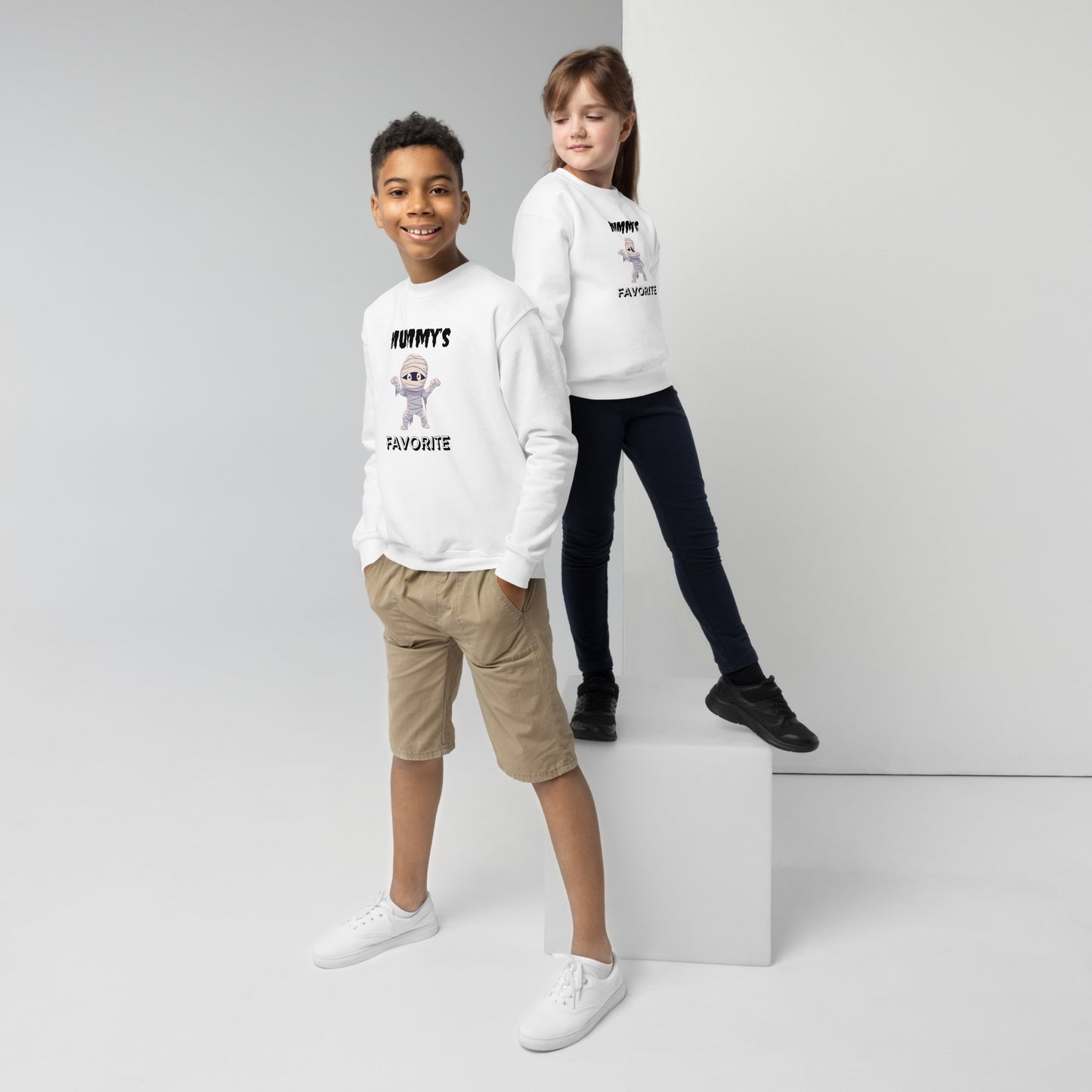 Mummy's Favorite Halloween White Youth Crew Neck Sweatshirt